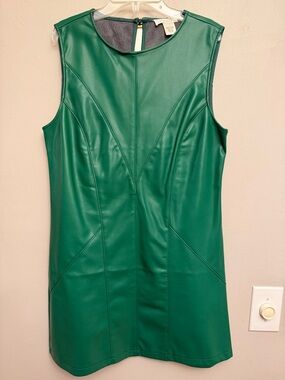 Sleeveless Green Faux-Leather Mini Dress